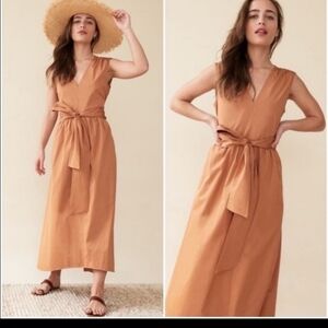 Jenni kayne Sz S Kate Poplin Maxi Dress Cotton Belted Cottagecore Quiet Luxury